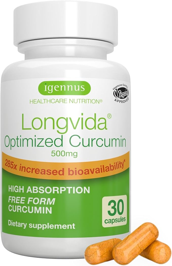Igennus Longvida Lipidated Curcumin 500mg Ultra Bioavailable &amp Sustained Action 65x Higher Plasma Levels Intensive Support Free-Form Curcumin Vegan 30 Capsules