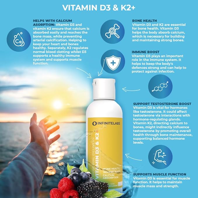Infinite Labs Liposomal Vitamin D3 &amp K2+ | Bone &amp Heart Guardian | High Absorption Formula for Optimal Bone Density &amp Cardiovascular Support | Gluten Free Sugar Free | 150ML 5 Fl Oz
