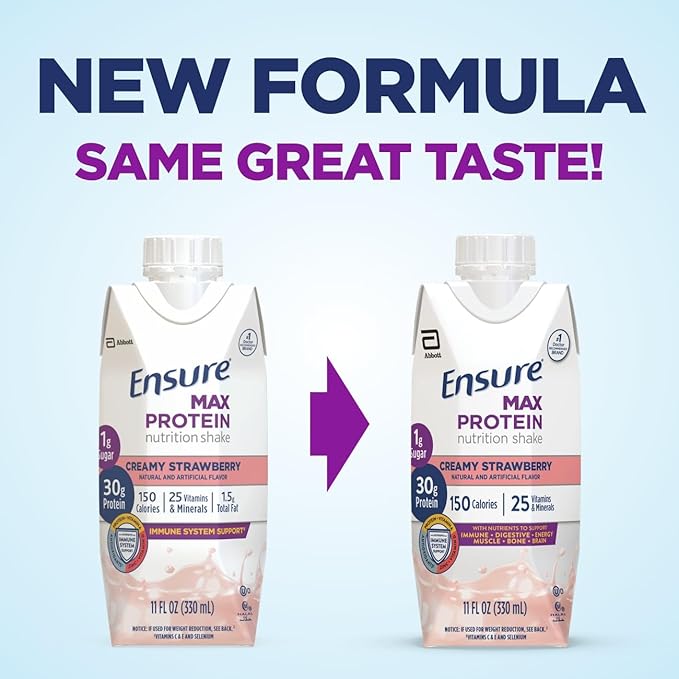 Ensure High Protein Strawberry Nutrition Shake 24 Pack &amp Ensure Max Protein Nutrition Shake 30g Protein 12 Pack