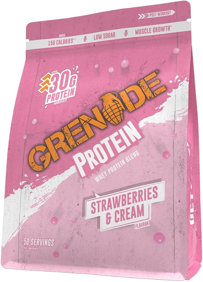 Grenade Whey Blend High Protein Powder Low Sugar with 30g Protein per Serving (50 Servings) - Strawberries &amp Cream 2 kg (Pack of 1)