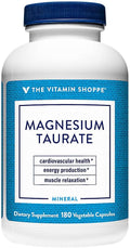 The Vitamin Shoppe Magnesium Taurate 125mg - Heart Health &amp Muscle Relaxation | Energy Production | 180 Veggie Caps | Cardiovascular