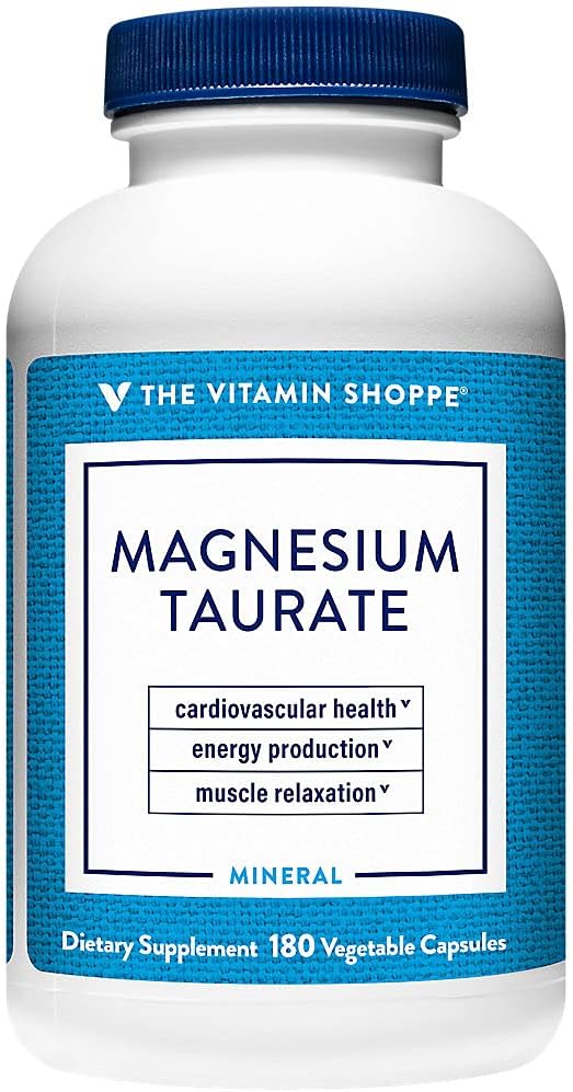 The Vitamin Shoppe Magnesium Taurate 125mg - Heart Health &amp Muscle Relaxation | Energy Production | 180 Veggie Caps | Cardiovascular
