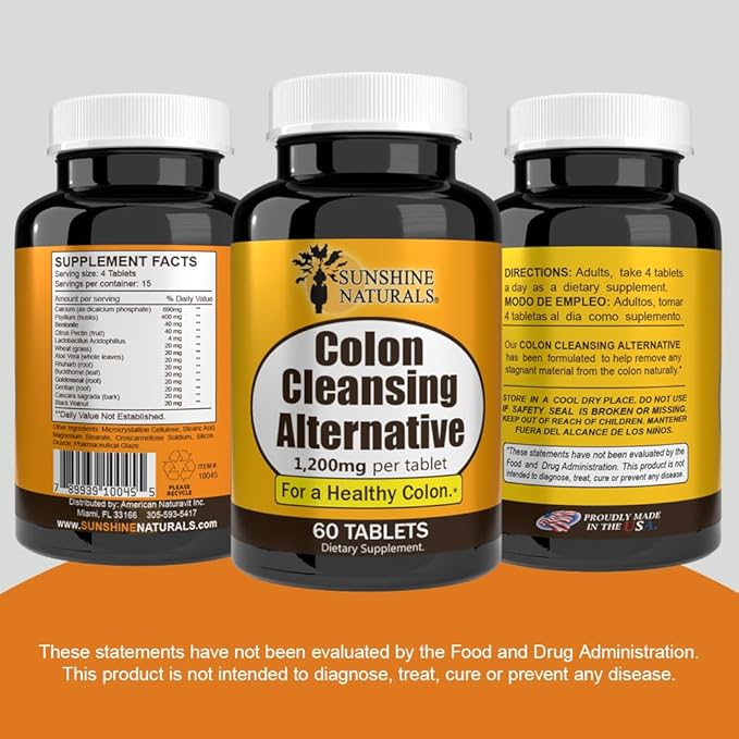 Sunshine Naturals Colon Cleanse Herbal Supplement 1200 mg Digestive Support 60 Tablets (5 Pack)