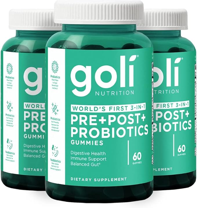 Goli Nutritional Supplement Pre+Post+Probiotics Gummy - 180 Count - World's First 3-in-1 Gluten-Free Vegan Non-GMO and Gelatin-Free.