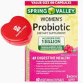 Spring Valley Women's Probiotic Dietary Supplement Vegetarian Capsules for Digestive Health Cranberry 60 Count Value Size + ViT4 Pill Box.