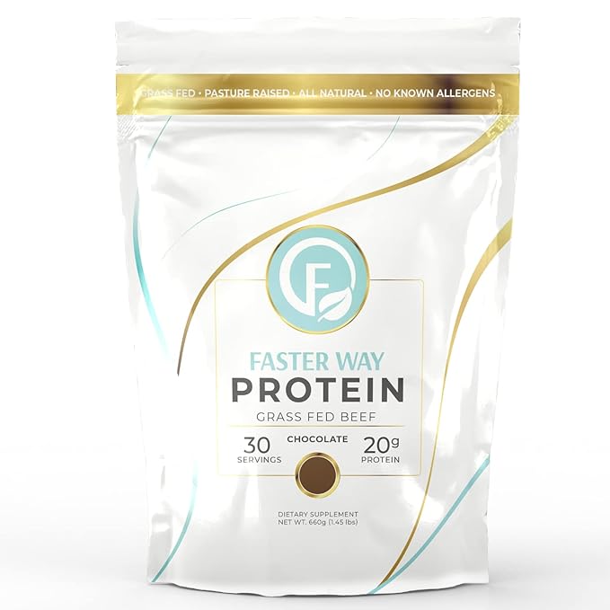 Faster Way - Protein Powder - Hydrolyzed Grass Fed Beef - 20g of Protein Per Serving - Muscle Growth &amp Recovery - 9 Essential Amino Acids - Sugar Gluten &amp Dairy Free - Non-GMO -Chocolate -30