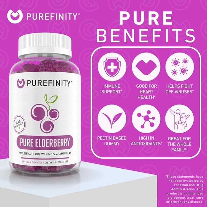 PUREFINITY Fiber + Elderberry Gummies Bundle (Inulin FOS Prebiotic Fiber Gummies + Double Strength Elderberry Gummies with Zinc &amp Vitamin C)