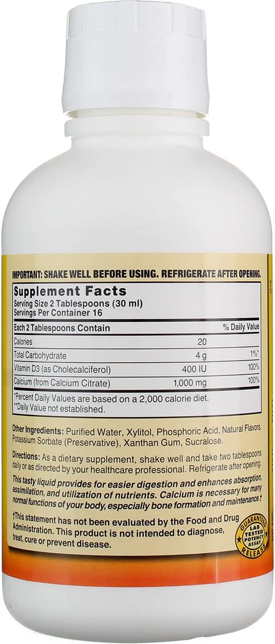 Nature's Blend Calcium Citrate with D3 Blueberry Flavored Liquid 16 oz Each (Pack of 6)