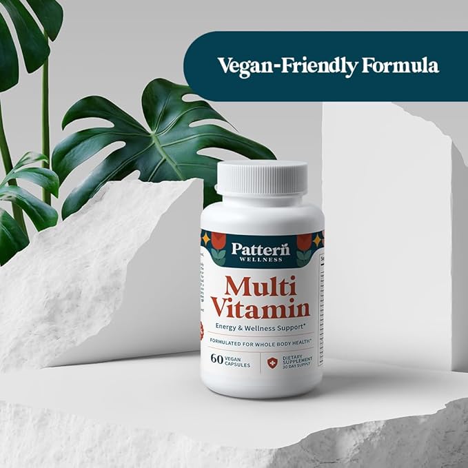Pattern Wellness Multivitamin for Men &amp Women – Vitamin A B C D E – Supports Energy &amp Wellness – Whole Body Health – Daily Multivitamin Supplement – 60 Vegan Capsules