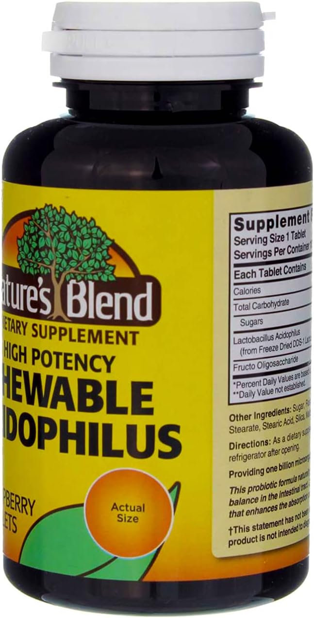 Nature's Blend Acidophilus Chewable Raspberry Flavor - 100 Tablets Pack of 6