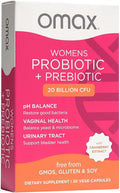 Omax Health Prebiotics and Probiotics Complex for Women pH Balance Vag Health Urinary Tract Yeast &amp BV Prevention Lactobacillus &amp Bifidobacterium | Vegan Organic Gluten Free | 30 Vege-C