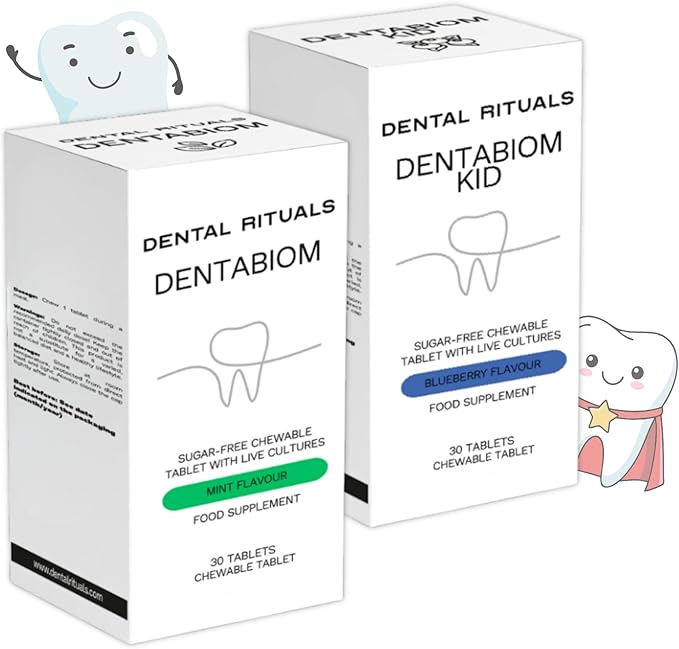 Dentabiom Bundle – Adult &amp Kid Probiotic Chewable Tablets for Oral Health Sugar-Free 60 Count (Mint + Blueberry)