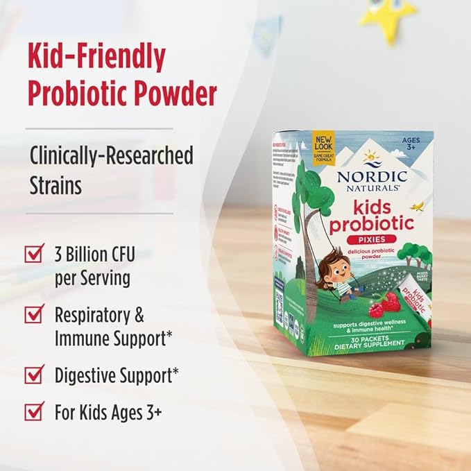 Nordic Naturals Kids Probiotic Quick Melt Powder Mixed Berry - 30 Packets - 3 Billion CFU - Digestive Wellness Immune Support - Non-GMO Vegan - 30 Servings