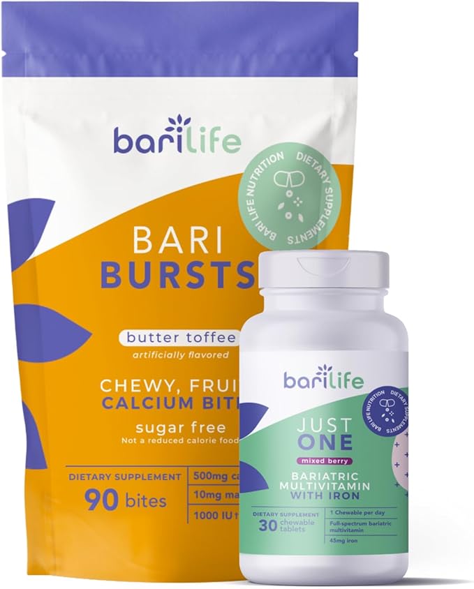 Bari Life Just One Chewable: Once Daily Bariatric Multivitamin + Iron and and BariBurst Calcium Citrate Soft Chews for Gastric Bypass Gastric Sleeve and Duodenal Switch (Butter Toffee)