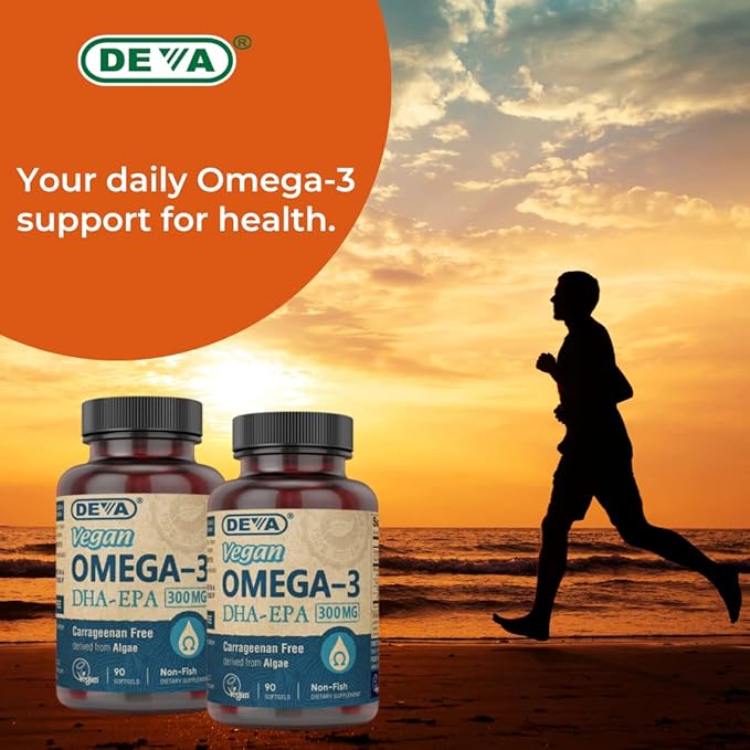 DEVA Vegan Omega-3 DHA EPA Supplement Once-Per-Day Softgel 300 MG - Carrageenan Gelatin &amp Gluten Free - Non-Fish Algae Oil Fatty Acids - 90 Softgels
