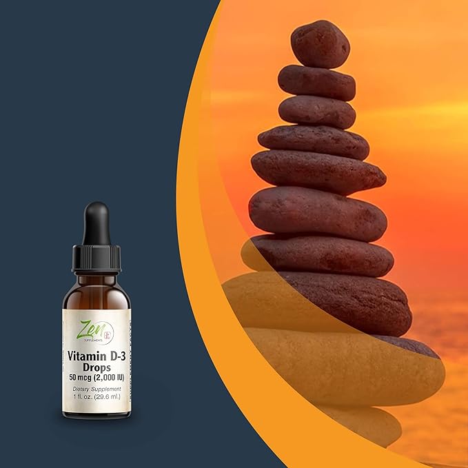 Zen Supplements - Vitamin D-3 2000 IU 1 Oz-Liquid - Supports Healthy Muscle Function Bone Health &amp Immune Support