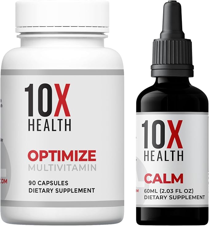 10X Health Optimize Daily Methylated Multivitamin &amp Calm Bundle - Multinutrient Capsules L Theanine &amp GABA Liquid