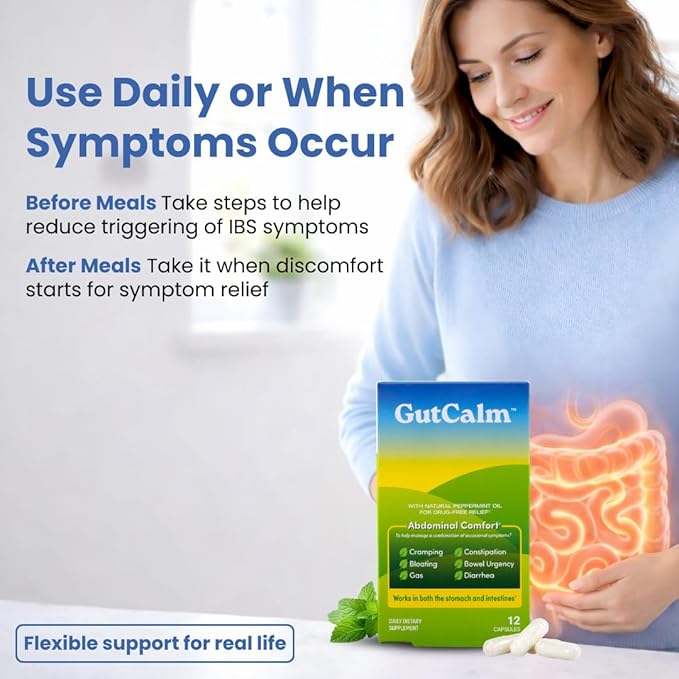 GutCalm - IBS Relief - Peppermint Oil Capsules - Bloating Gas Constipation and Digestive Comfort Supplement - 48/ct