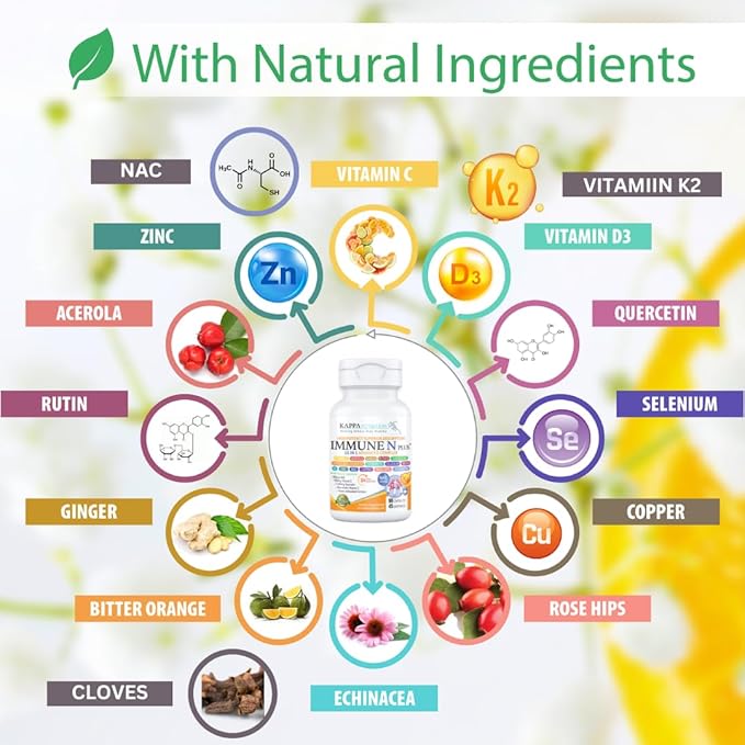 (90 Capsules) NAC 600mg Quercetin 1000mg Vitamin C 500mg Zinc 50mg Vitamin D3 5000iu Selenium Copper Acerola Ginger Rutin Citrus Bioflavonoids Rose Hips Echinacea Immune N Plus 15 in 1