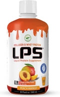 Lps Liquid Collagen &amp Whey Protein Supplement - Sugar-Free Dye-Free Non-Gmo Drink - Hydrolyzed Collagen &amp Whey Peptides Promotes Healthy Skin &amp Hair For Men &amp Women Peach Mango 32