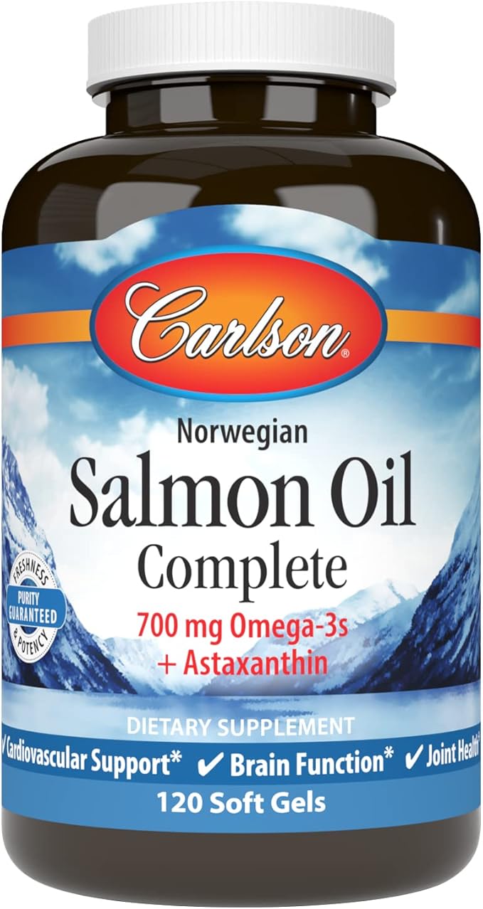 Carlson - Salmon Oil Complete 700 mg Omega-3s + Astaxanthin Cardiovascular Support Brain Function &amp Joint Health 120 soft gels