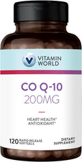 Vitamin World CoQ10 200 mg Softgels Coenzyme Q10 Supplements for Antioxidant Support Heart Health &amp Energy Production Gluten Free 120 Rapid Release Softgels