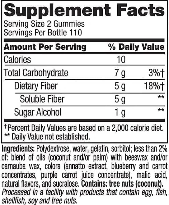 Vita Fiber Well Gummies Sugar Free Peach Raspberry &amp BlackBerry Flavors 220 Count