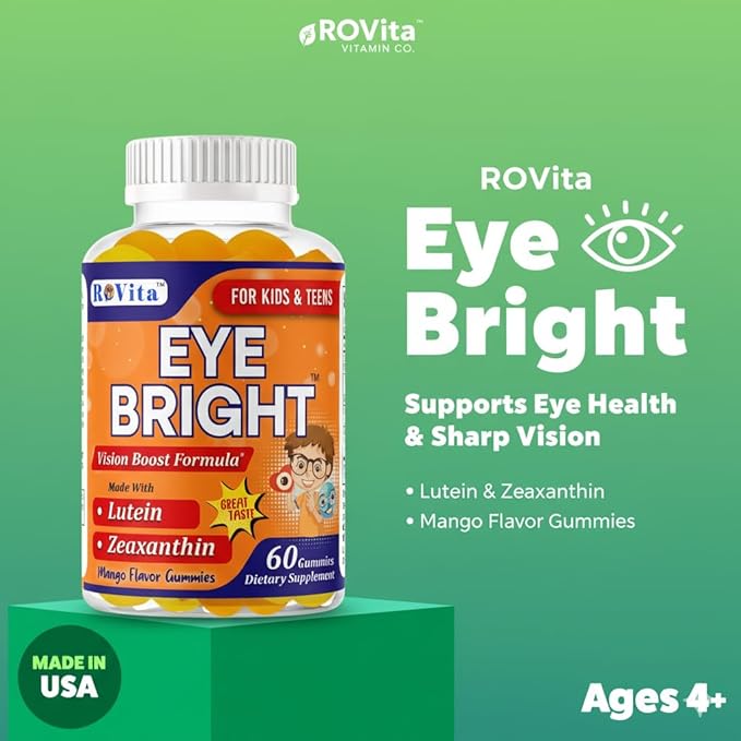 Eye Bright Lutein Gummies for Kids &amp Teens– Eye Vitamins with Lutein &amp Zeaxanthin – Eye Health Supplements for Vision Support – Vitamins for Eye Health &amp Macular Support – 60 Gummies