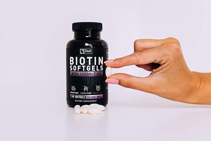 Zeal Naturals Biotin with Coconut Oil for Hair 10000mcg (180 Softgels) Supplement - Biotin Pills for Hair Skin and Nails Vitamins for Women Capsules for Men Hair Growth 6 mo Supply
