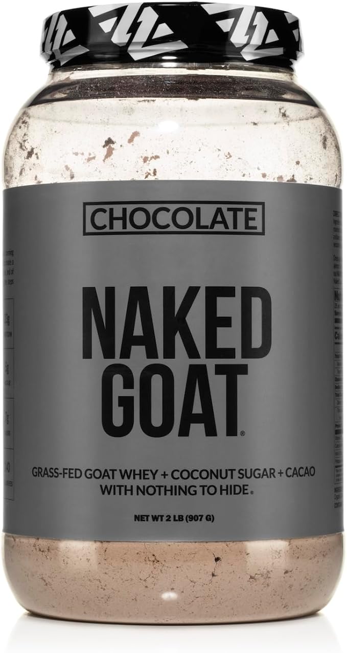 NAKED Goat Chocolate Protein Powder - Pasture Fed Goat Whey Protein Powder from Small-Herd Dairies - Only 3 Ingredients - GMO Free Soy Free - All Natural - 23 Grams of Protein - 25 Servings