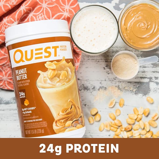 Quest Nutrition Vanilla Milkshake Protein Powder 24g of Protein 1g of Sugar 1.6 Pound 23 Servings &amp Peanut Butter Protein Powder 23g Protein 1g Sugar Low Carb Gluten Free