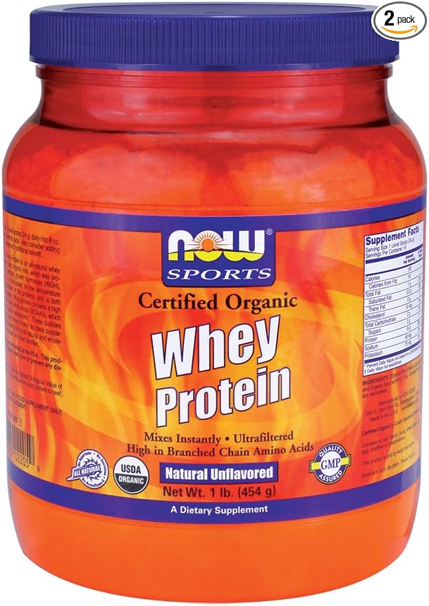 Now Foods Whey Protein Natural Unflavored Organic - 1 lb. 2 Pack
