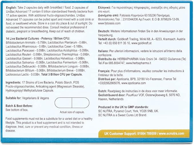 Sweet Cures Advanced Probiotics for Targeted Support - Unified Bacteria: UniBac Live Bacteria Blend - 17 Advanced Strains - 6 Billion per dose - SC Nutra