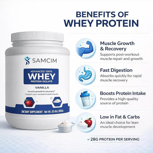 Advanced 100% Whey Protein Isolate Vanilla Flavor Protein Powder Supplement