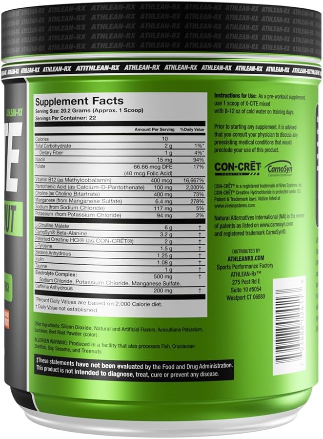 X-CITE Pre-Workout by ATHLEAN-X - Enhanced Formula with Beta-Alanine Creatine &amp Caffeine for Ultimate Energy Endurance Focus &amp Muscle Pump NSF Certified for Sports (Rocket Pop)