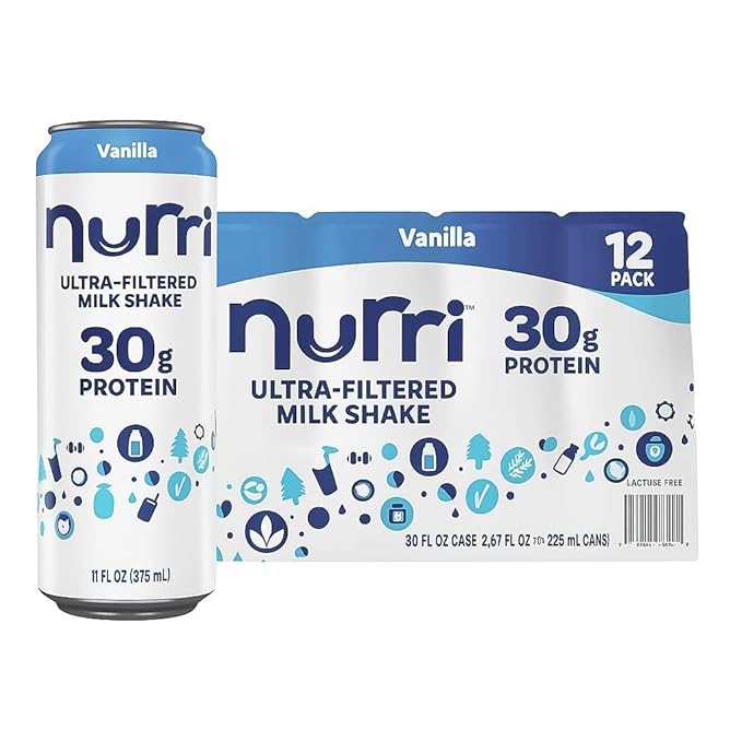 Nurri vanilla 12-Pack Ulta Filtered Milk Shake 30g Protein 1g Sugar 150 Calories 10 Vitamins Grade A Lactose Free (12 Pack Vanilla) SHIPPING BOX Elesbão 22