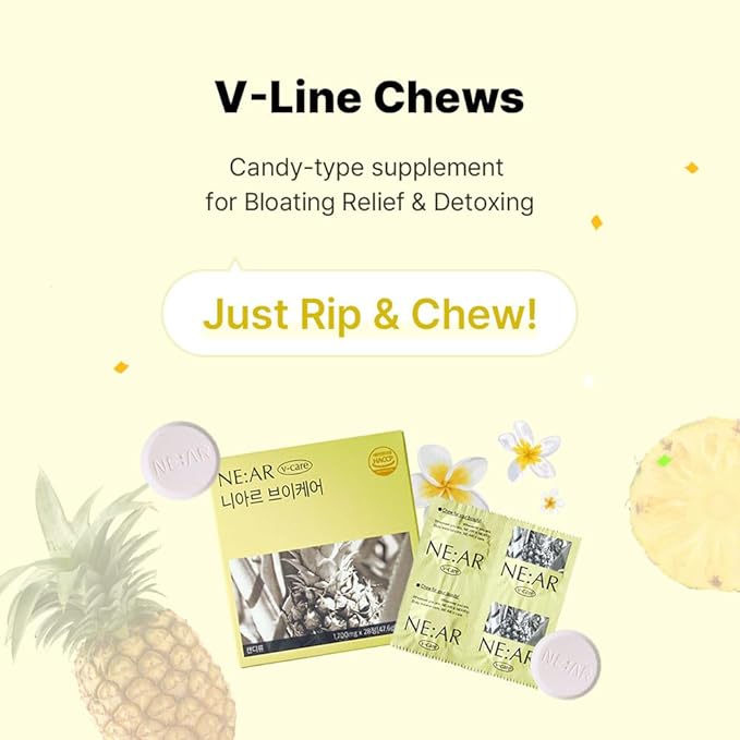 NE:AR V-Line Chews – Herbal Anti-Bloat Formula with Circulation &amp Water Balance Support – Daily K-Chewables for Puffiness Digestion &amp Wellness – Pineapple Flavor