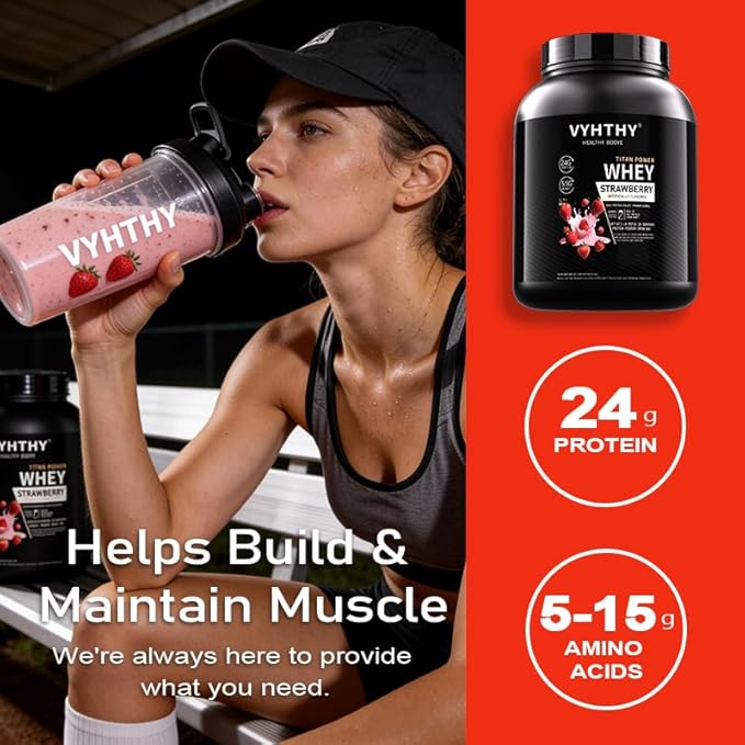 Strawberry Flavored Whey Protein Powder24g Protein per Serving Fast-Absorbing Concentrated whey Protein Low Sugar Gluten-Free Natural Flavor 2 lbs/32 oz.