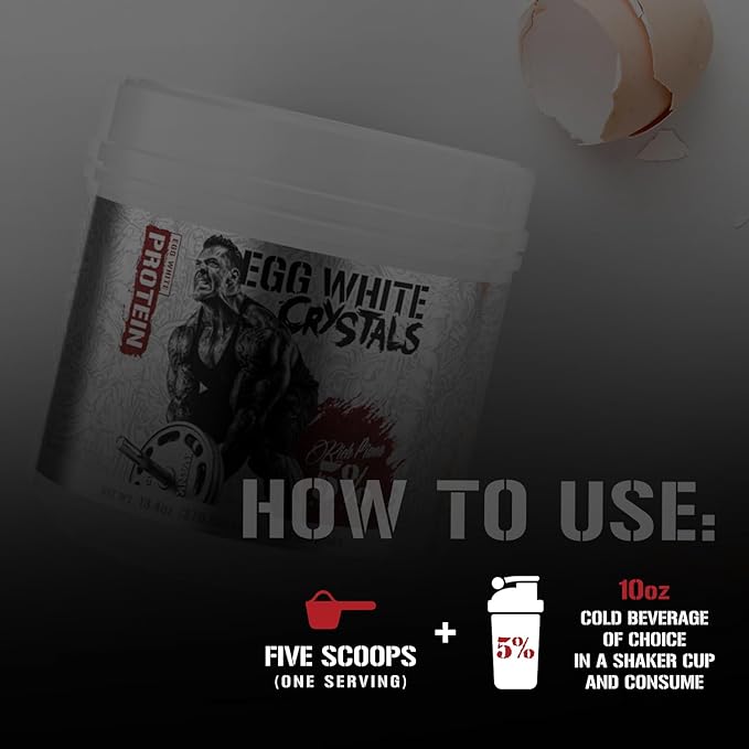 Rich Piana 5% Nutrition Egg White Crystals | 100% Pure Egg White Protein Powder | 20 Grams of Protein | Mixes &amp Stores Easily | 0.84 lbs 15 Servings (Unflavored)