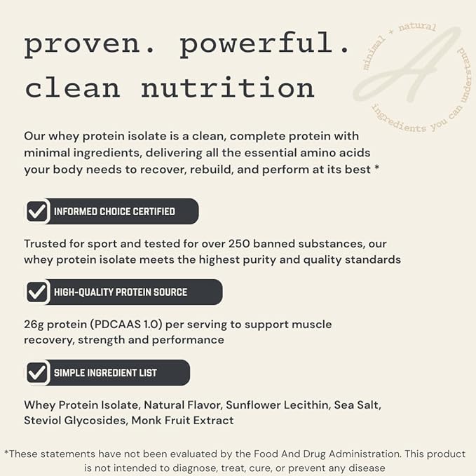 Anea Whey Protein Isolate - Vanilla | 26g Protein | 5.8g BCAAs | Low Carb 2g Carbs| Complete Amino Acids | Gluten-Free Soy-Free | Lean Muscle &amp Recovery | Made in GMP Facility
