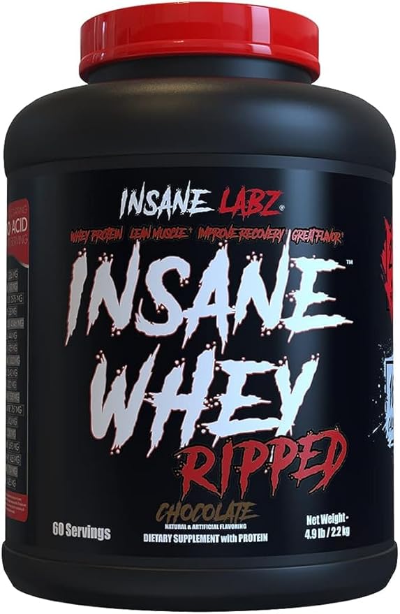 Insane Labz Insane Whey Ripped Lean Muscle Building Protein with L-Carnitine and CLA Oil Powder 5lbs 60 Servings Chocolate