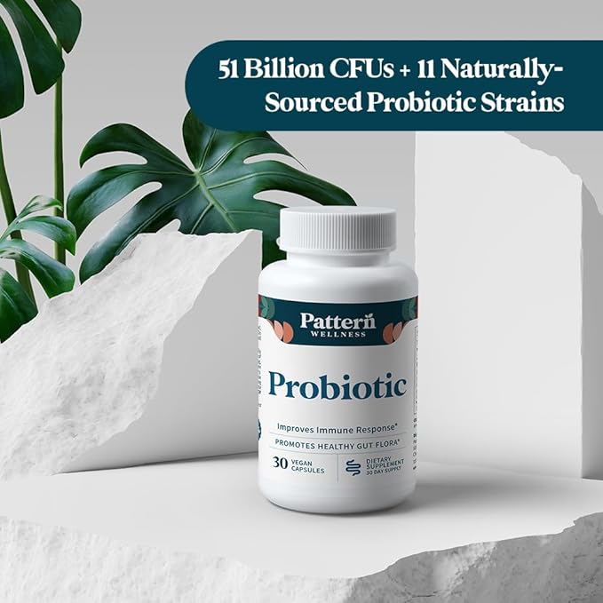 Pattern Wellness Probiotic Supplement - 51 Billion CFU - Supports Digestive Balance &amp Gut Wellness - Mindfully Sourced Non-GMO - 60 Vegan Capsules