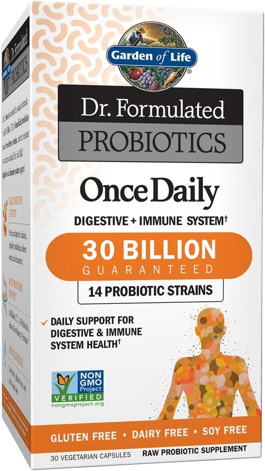 Garden of Life Dr. Formulated Probiotics Once Daily - 30 Billion CFU - Daily Probiotic for Gut Health &amp Immune Support - 30 Vegetarian Capsules