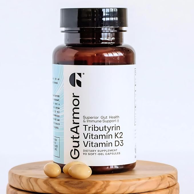 GutArmor Gut &amp Heart Health + Immune Support | 3 Month Supply | 90 Soft Gel Capsules | Pure Butyrate 350mg &amp Vitamin D3 2000IUs &amp Vitamin K2 120mcg | Heart Health | Gastrointestinal Suppor