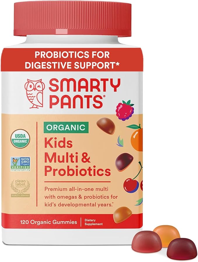 SmartyPants Kids Multivitamin Gummies Bundle: Organic Probiotics Omega 3 Vitamins D3 C B12 B6 A K &amp Zinc Immune Support Sugar Free Strawberry Banana 164 Count