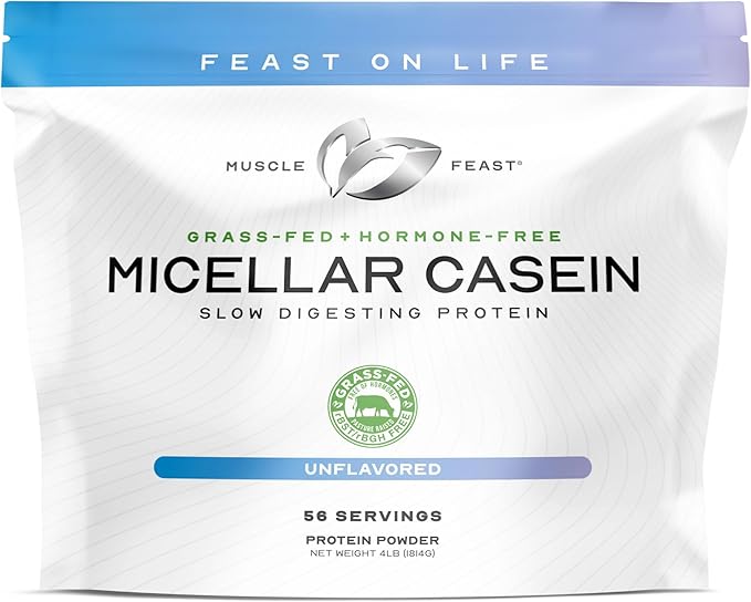 Muscle Feast Grass Fed Micellar Casein Protein Powder Pasture Raised &amp Hormone Free Slow Digesting Casein Protein - Supports Overnight Muscle Recovery Gluten Free Protein Powder - Unflavored 4