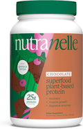 NUTRANELLE Chocolate Protein Powder - 25g Vegan Protein Powder with Greens - Unsweetened &amp Gluten Free Plant Based Protein - Gluten Free Nutrition Made in USA - Perfect for Smoothies Shakes &amp