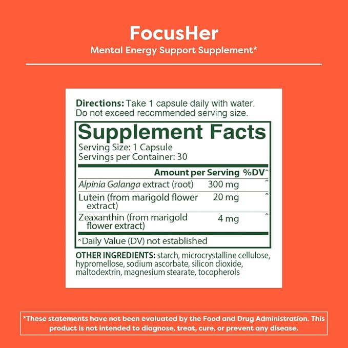 MENOLABS® FocusHer™ Mental Energy Support Supplement – Caffeine-Free Focus Concentration &amp Memory – enXtra® &amp Lutemax 2020® – Menopause Brain &amp Eye Health – 30 Capsules 30-Day Supply