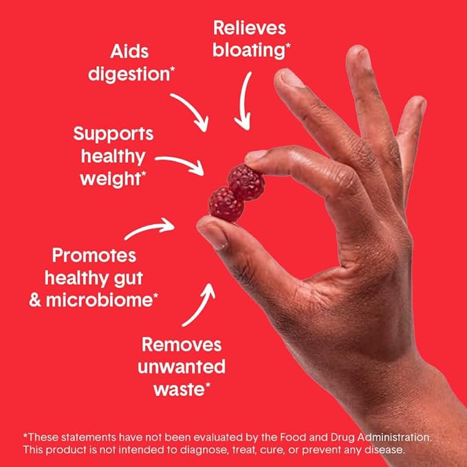 Bellway Super Fiber Gummies for Adults - Sugar Free Organic Fiber Supplement Gummies with 4g of Fiber per Serving - Prebiotic Chicory Root Fiber for Digestive Gut Health Raspberry Lemon 60 Count