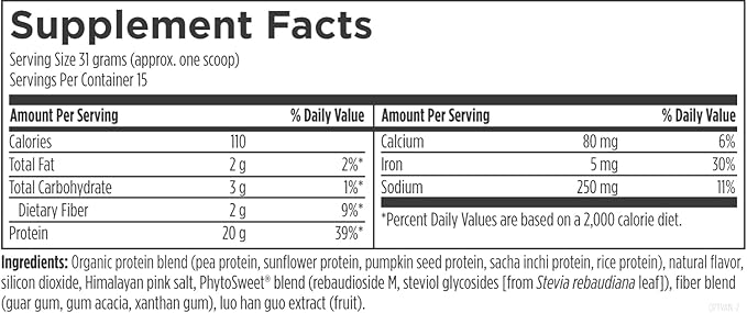 Designs for Health Phytotein Vegan Protein Powder - 20g Organic Rice Sacha Inchi Pumpkin Seed Sunflower Seed &amp Pea Protein Powder Blend - Creamy Texture Vanilla Plant Protein (465g)